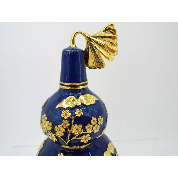 Feng Shui Blue and Gold Wu Lou 6" Calabash Gourd Joyous Cranes - Picture 8 of 10